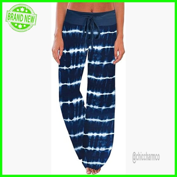 Wide Leg Palazzo Pajama Pants Drawstring Lounge Sleepwear Stretchy Polyester